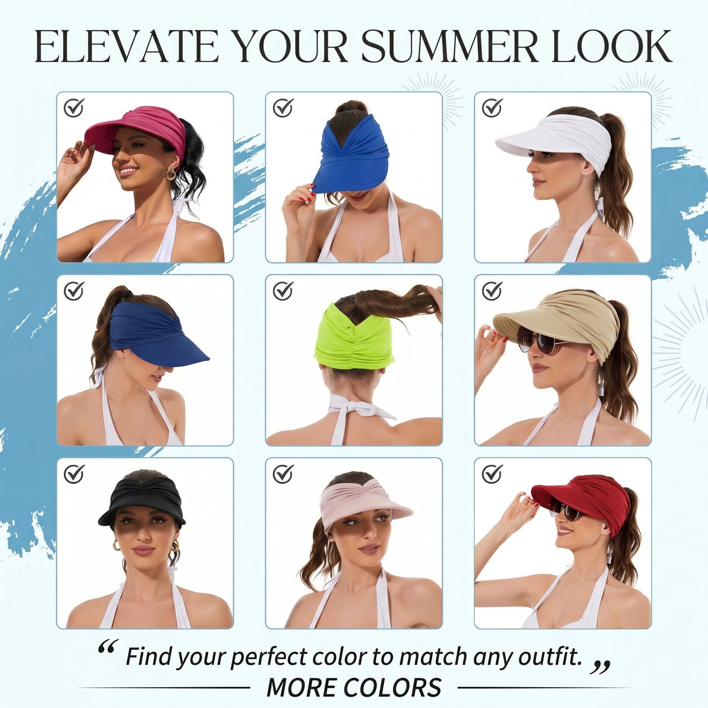 👒 UPF 50+ Sun Visor Ponytail Hat | Wide Brim, Breathable, Foldable