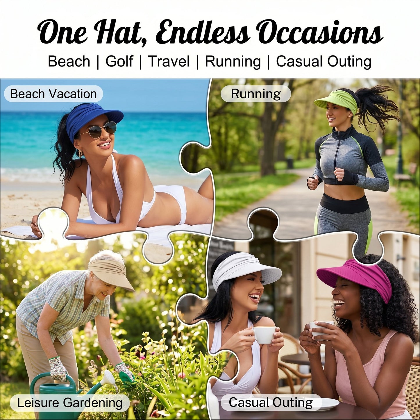 👒 UPF 50+ Sun Visor Ponytail Hat | Wide Brim, Breathable, Foldable